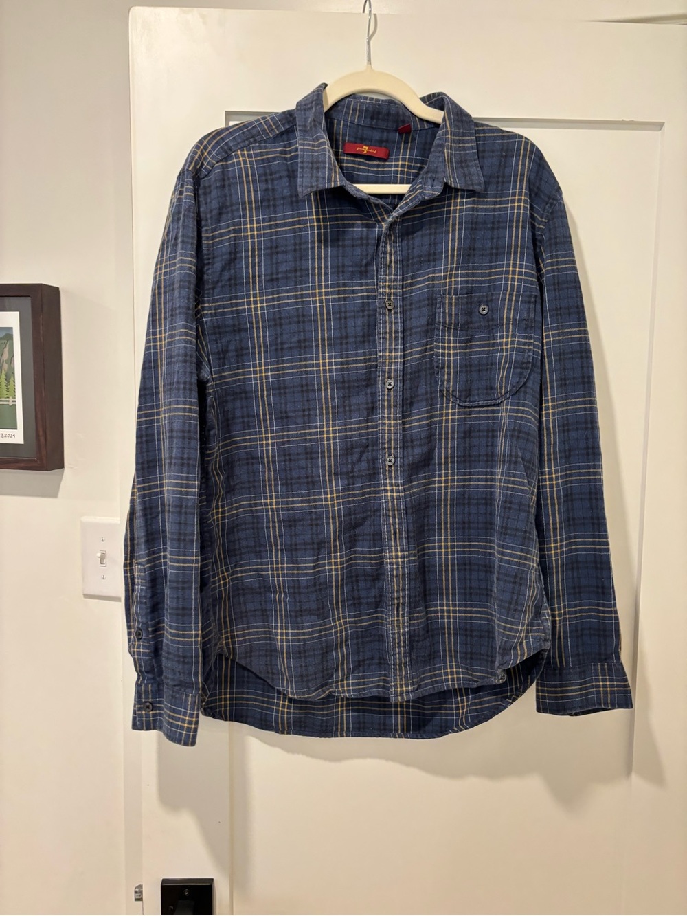 Lucky Brand Men's Navy & Yellow Plaid Button-Down Shirt